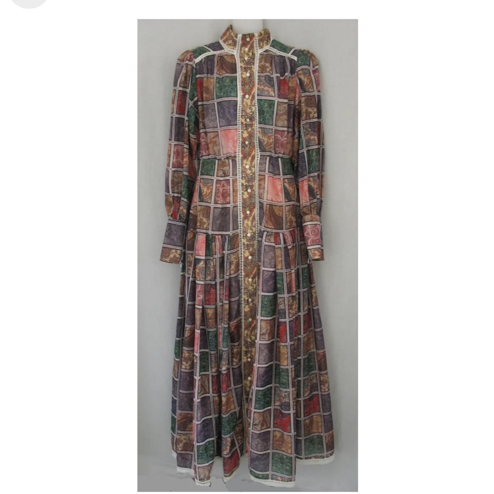 INA Boho Patchwork Print Renaissance Style Maxi Dress Size Small NWT